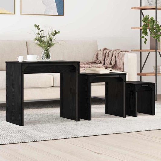 Nesting Couchtisch 3 pcs Schwarz Eichen-Optik 60 x 35 x 56 cm