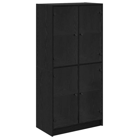 Highboard Schwarz Eichen-Optik 68 x 37 x 142 cm Holzwerkstoff