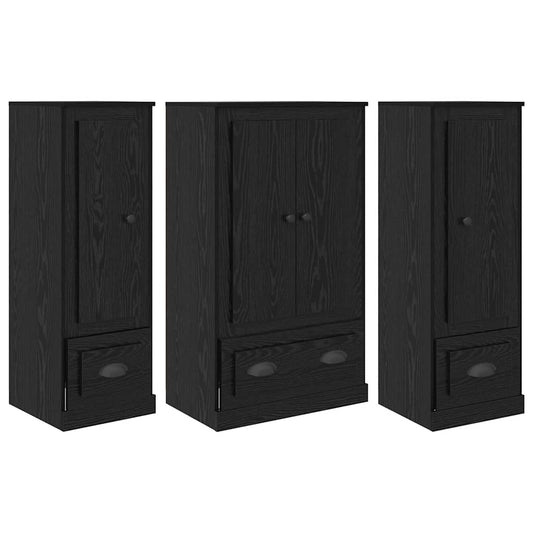 Highboard 3 pcs Schwarz Eichen-Optik Holzwerkstoff