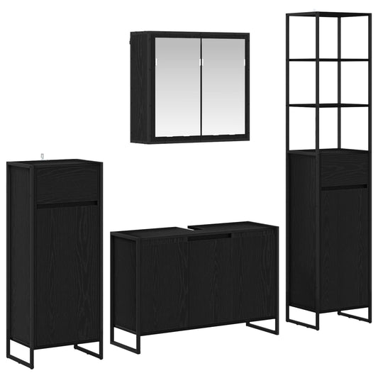 Badezimmermöbel-Set mit Tür Schwarz Eichen-Optik Holzwerkstoff