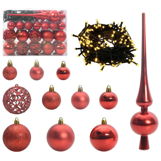 Weihnachtskugel-Set mit 150 LEDs 61 pcs Rot Kunststoff