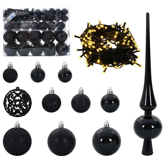Weihnachtskugel-Set mit 150 LEDs 61 pcs Schwarz Kunststoff