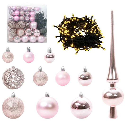 Weihnachtskugel-Set mit 300 LEDs 120 pcs Rosa Kunststoff