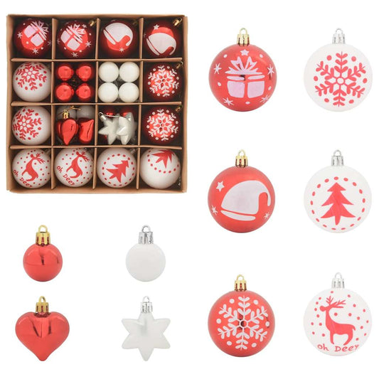 Weihnachtskugel-Set 40 pcs Rot und Weiß Kunststoff