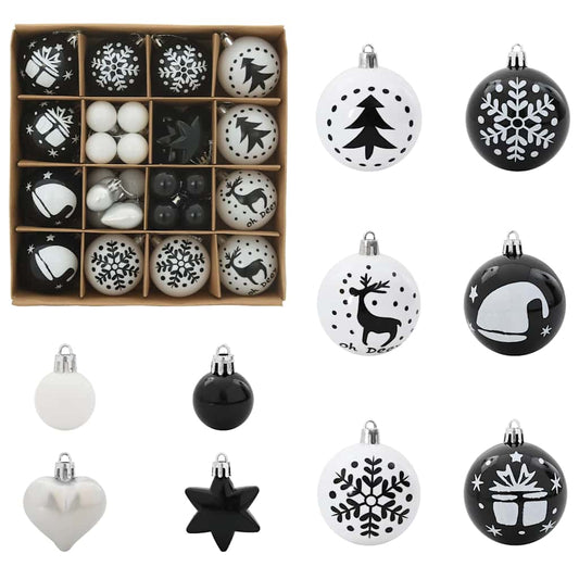 Weihnachtskugel-Set 40 pcs Schwarz und Weiß Kunststoff