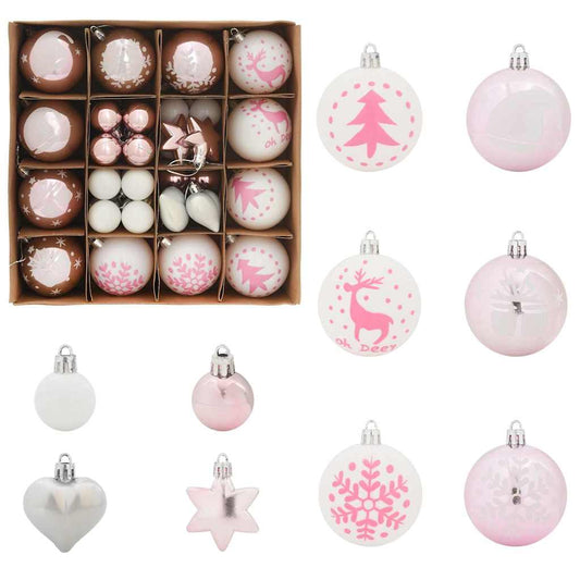 Weihnachtskugel-Set 40 pcs Weiß und Rosa Kunststoff