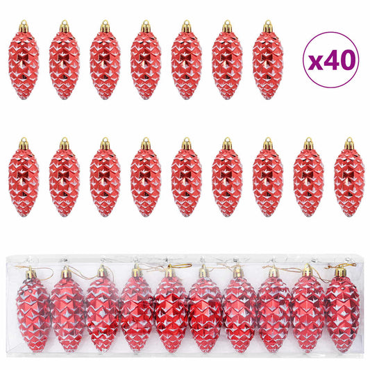 Christmas Pine Cone Ball 40 pcs Rot Kunststoff