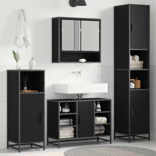 Badezimmer Schrank Schwarz Eichen-Optik 35 x 37,5 x 188,5 cm