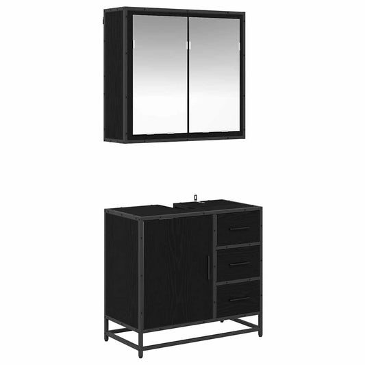 Badezimmermöbel Set 2 pcs Schwarz Eichen-Optik 65 x 33 x 60 cm