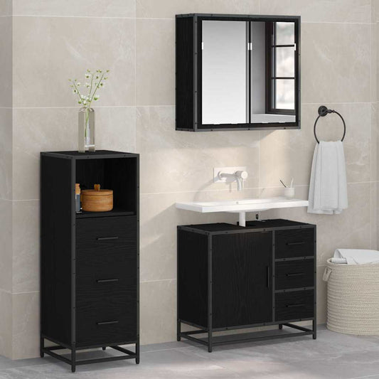Badezimmermöbel Set mit Schubladen 3 pcs Schwarz Eichen-Optik