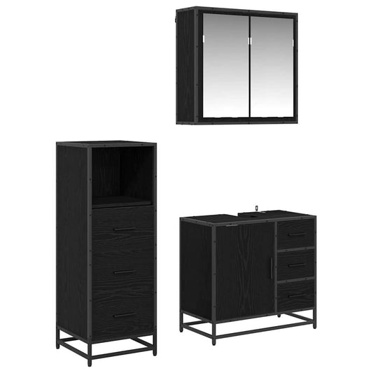Badezimmermöbel Set mit Schubladen 3 pcs Schwarz Eichen-Optik