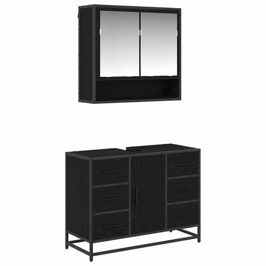 Badezimmermöbel Set 2 pcs Schwarz Eichen-Optik 80 x 33 x 60 cm