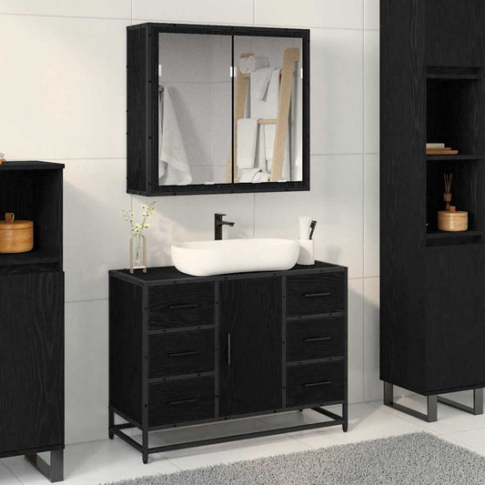 Badezimmermöbel Set 2 pcs Schwarz Eichen-Optik 80 x 33 x 60 cm