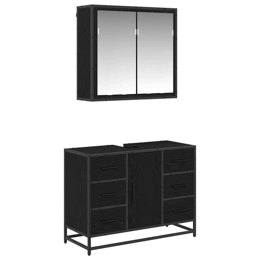 Badezimmermöbel Set 2 pcs Schwarz Eichen-Optik 80 x 33 x 60 cm