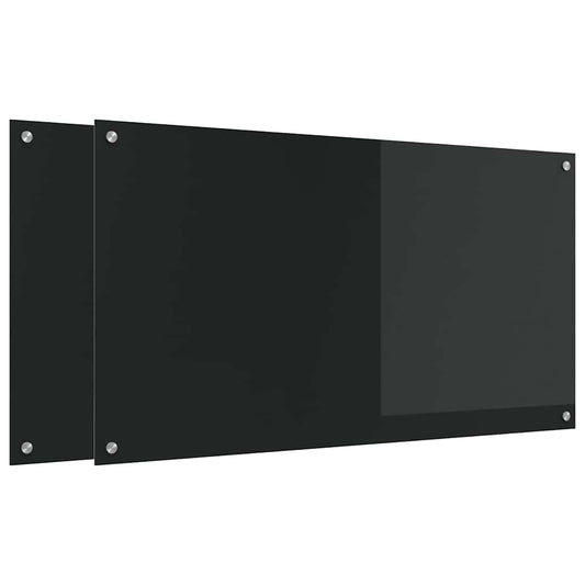 Küchenrückwand 2 pcs Schwarz 110 x 60 cm Gehärtetes Glas