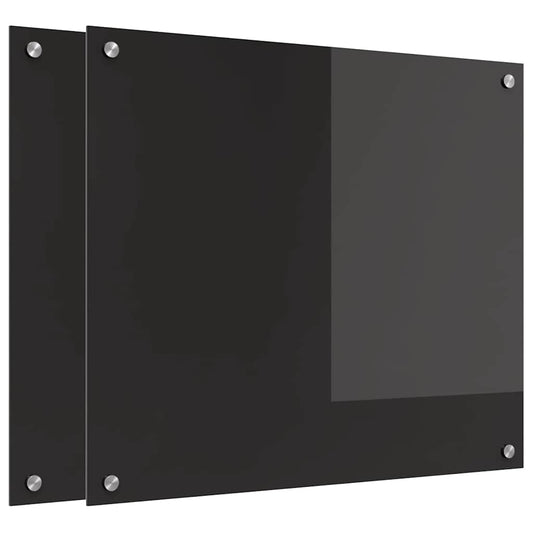 Küchenrückwand 2 pcs Schwarz 70 x 60 cm Gehärtetes Glas
