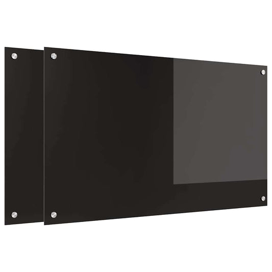 Küchenrückwand 2 pcs Schwarz 100 x 60 cm Gehärtetes Glas
