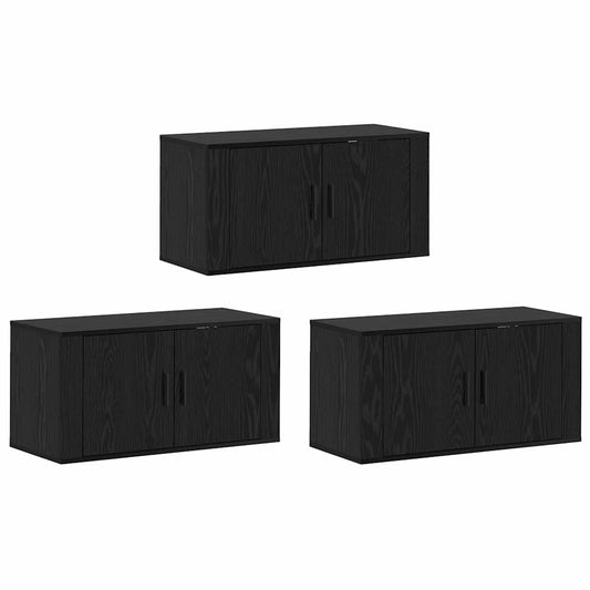 Wand-TV-Schrank Set Wandmontiert 3 pcs Schwarz Eichen-Optik