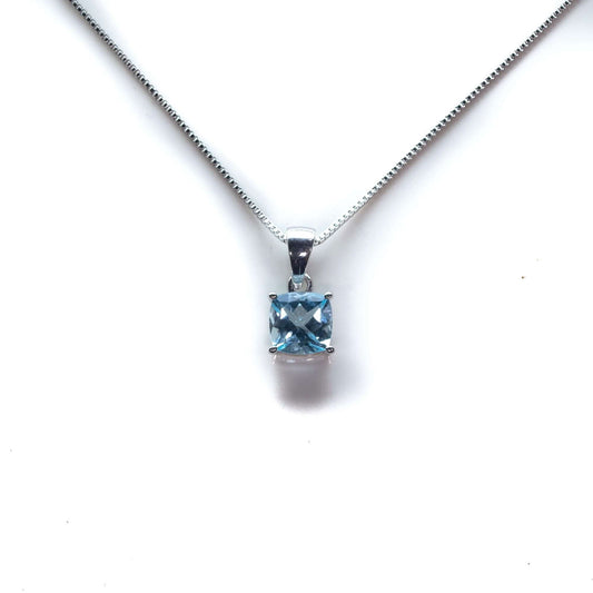 8 MM Natural Blue Topaz 2.5 CT Cushion Cut Stanley Solitaire Necklace in Silver 925 - Shopgalaxy