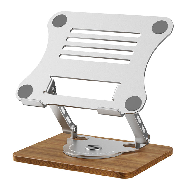 Holz Desktop Halterung mit 360° Rotation für Laptops und Tablets, faltbarer Metallständer in Silber