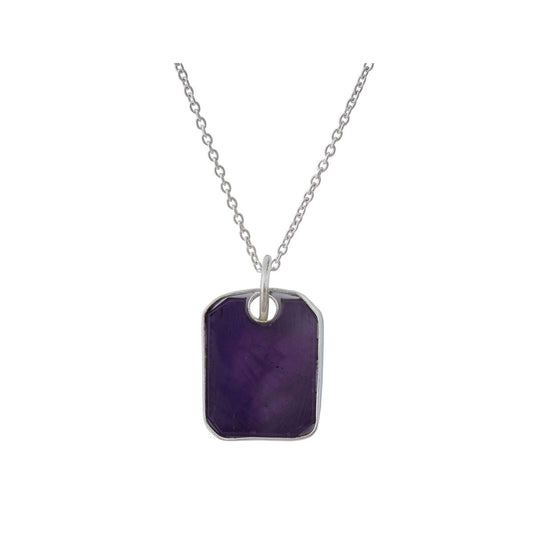 Amethyst Pendant in rectangular shape for Men handmade in Silver 925 - Shopgalaxy