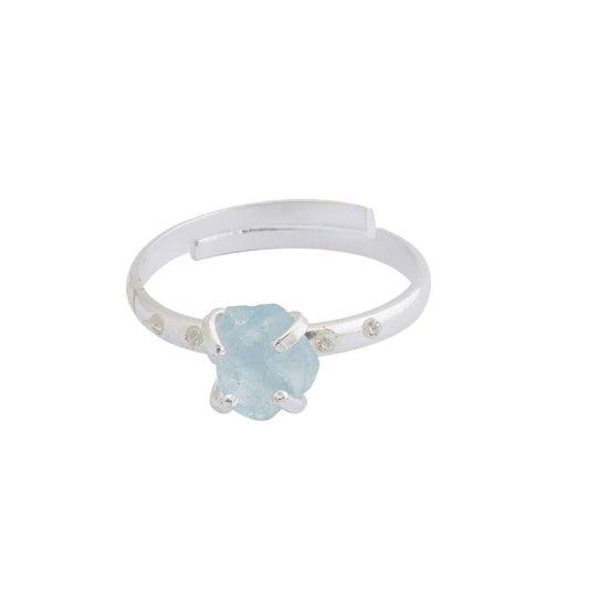 Aquamarine Adjustable Ring Handmade in its Natural form in 925 Silver - Shopgalaxy.ch