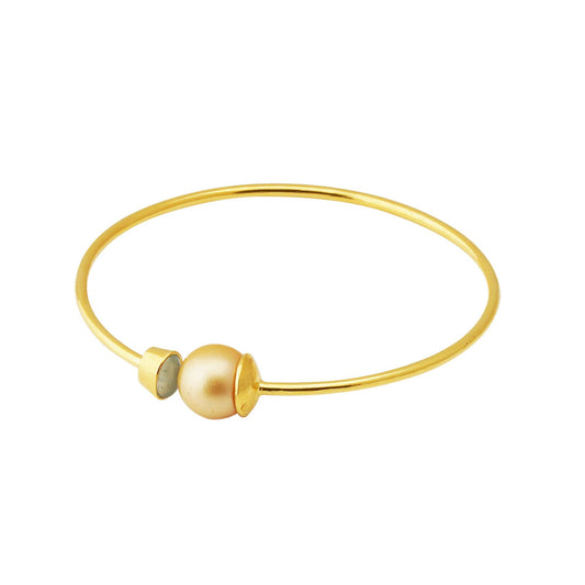 South Sea Golden Pearl 10.5-11.5 mm Adjustable Bracelet with Aquamarine Stones-1