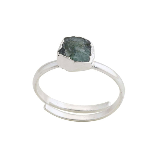 Emerald Adjustable Ring Handmade in its Natural form in 925 Silver - Shopgalaxy