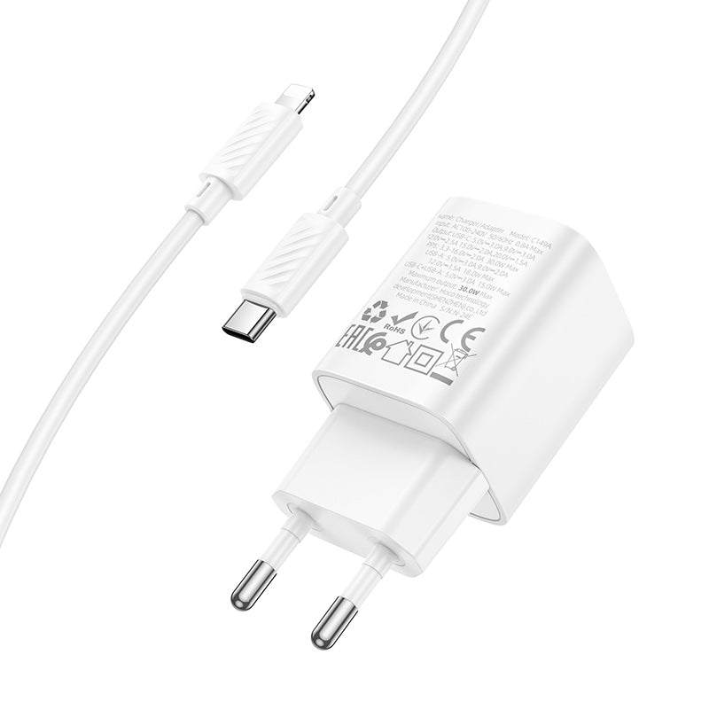 Fast Charger 30W inkl kable C149A Charm PD30W+QC3.0 charger set(C to iP)(EU) - Shopgalaxy