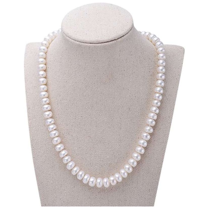 Freshwater Button Shape White 17.7 inches Hawthorne Strand Necklace 8-9 mm AAA - Shopgalaxy