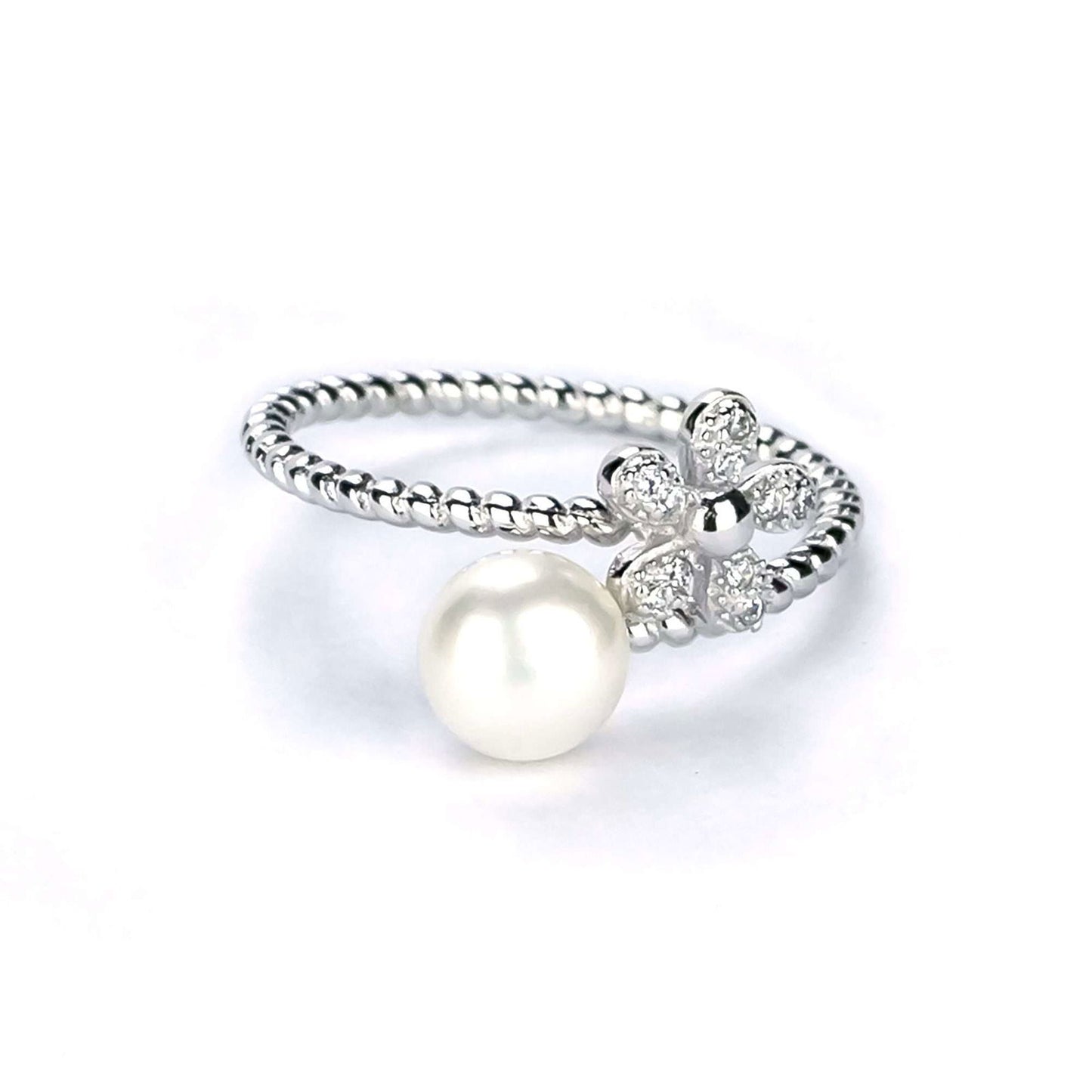 Freshwater Button Shape White Pearls Leabrook Ring 7.5 mm AAAA - Shopgalaxy