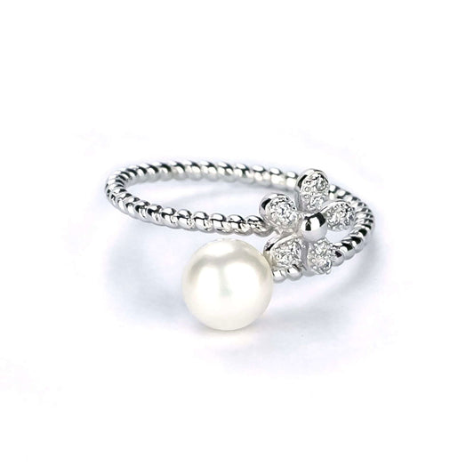Freshwater Button Shape White Pearls Leabrook Ring 7.5 mm AAAA - Shopgalaxy
