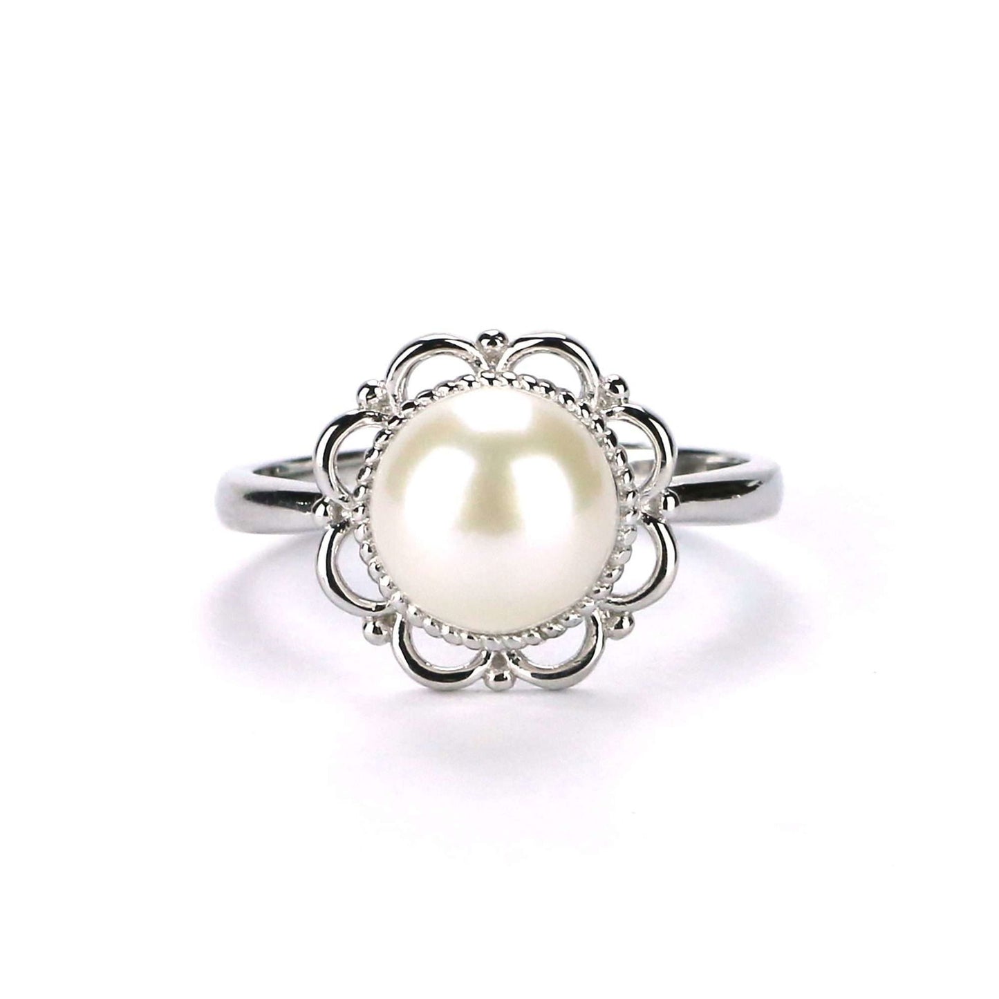 Freshwater Button Shape White Pearls Medindie Ring 8 mm AAAA - Shopgalaxy
