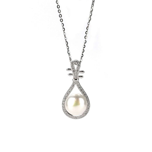 Freshwater Button Shape White Pearls Vaucluse Pendant 9 mm AAAA - Shopgalaxy