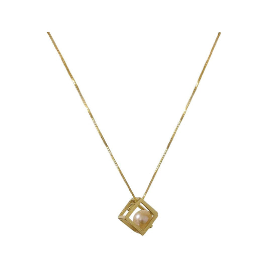 Freshwater Necklace Pearl in a Cage White with Chain 7-8 mm AAA - Shopgalaxy