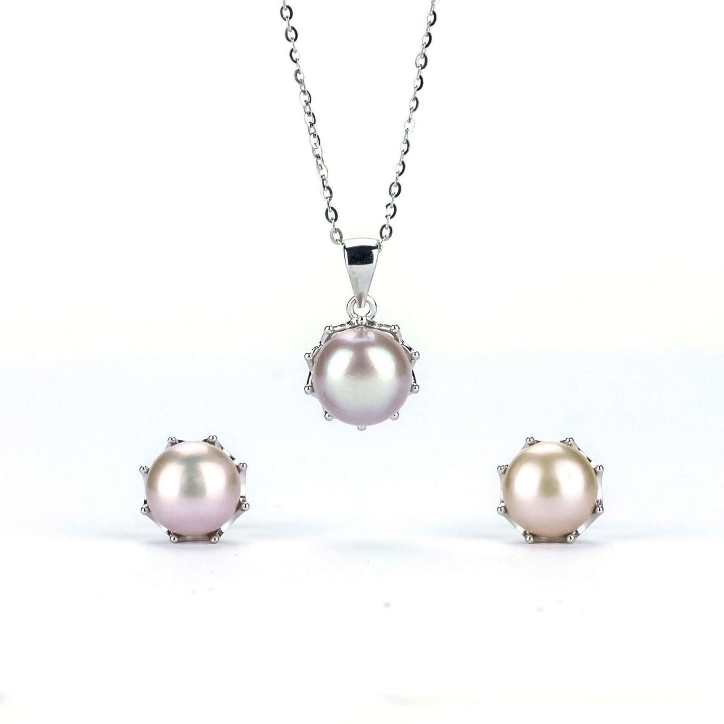 Freshwater Purple Button Shaped Pearl Butler Jewellery Set 8-9 mm AAAA - Shopgalaxy.ch
