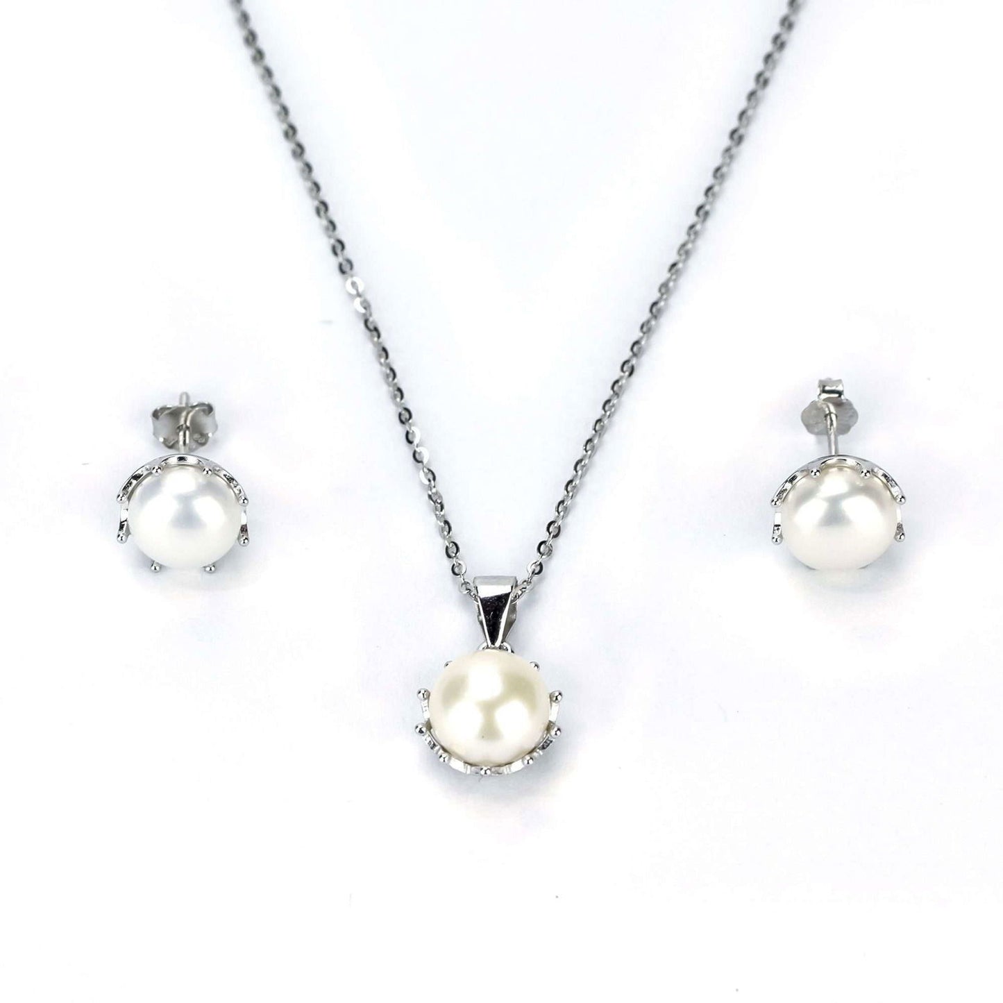 Freshwater White Button Shaped Pearl Butler Jewellery Set 8-9 mm AAAA - Shopgalaxy.ch