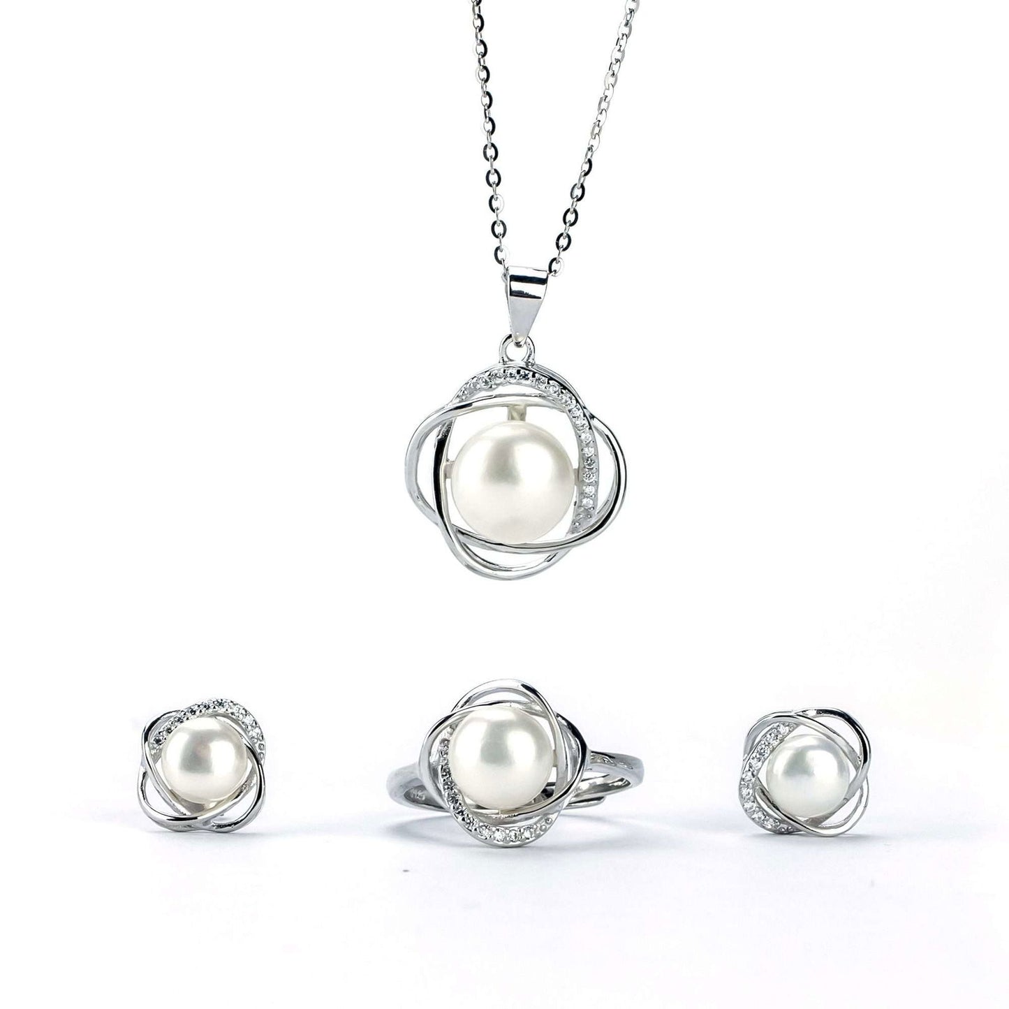 Freshwater White Button Shaped Pearl Mandurah Jewellery Set 6-9 mm AAAA - Shopgalaxy