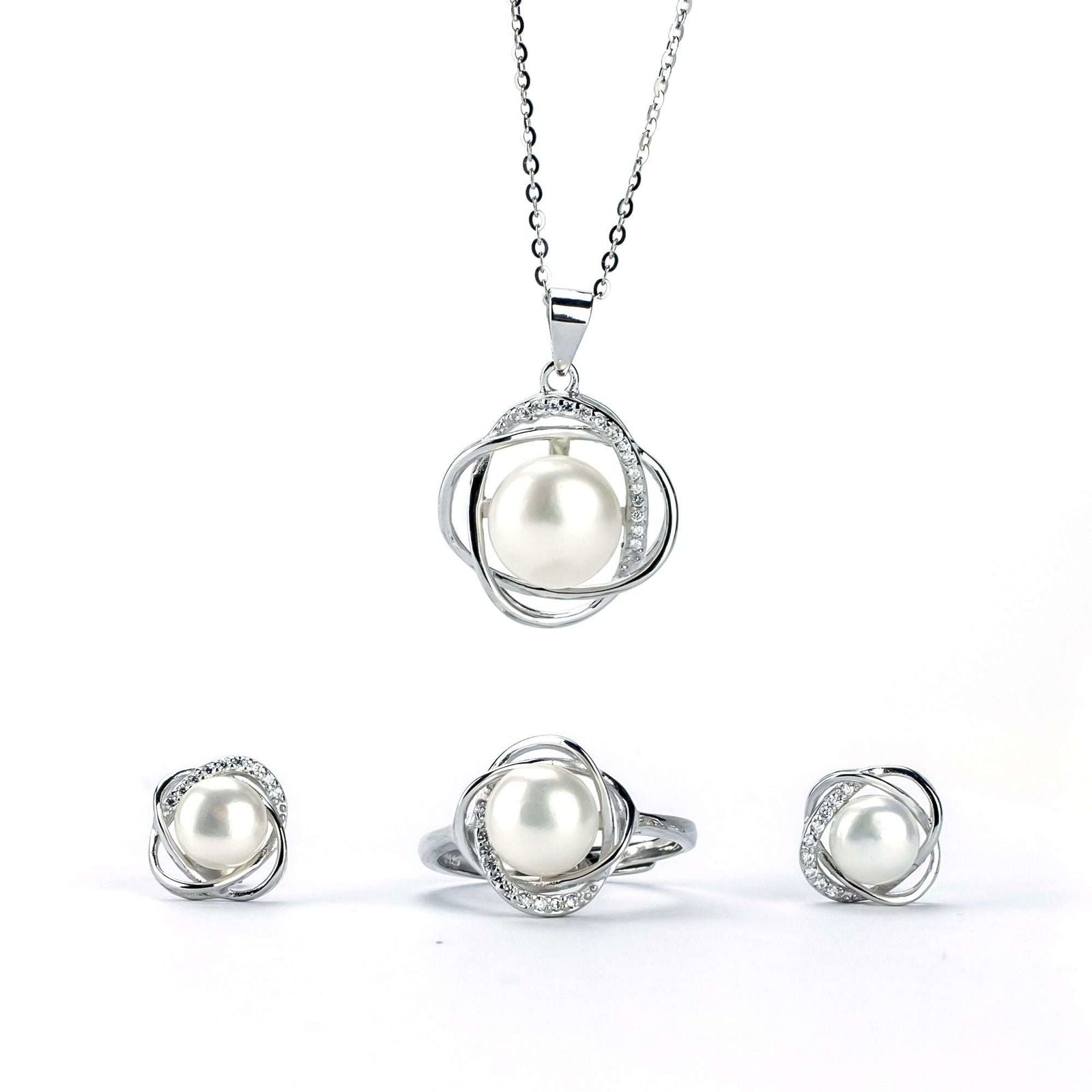 Freshwater White Button Shaped Pearl Mandurah Jewellery Set 6-9 mm AAAA - Shopgalaxy