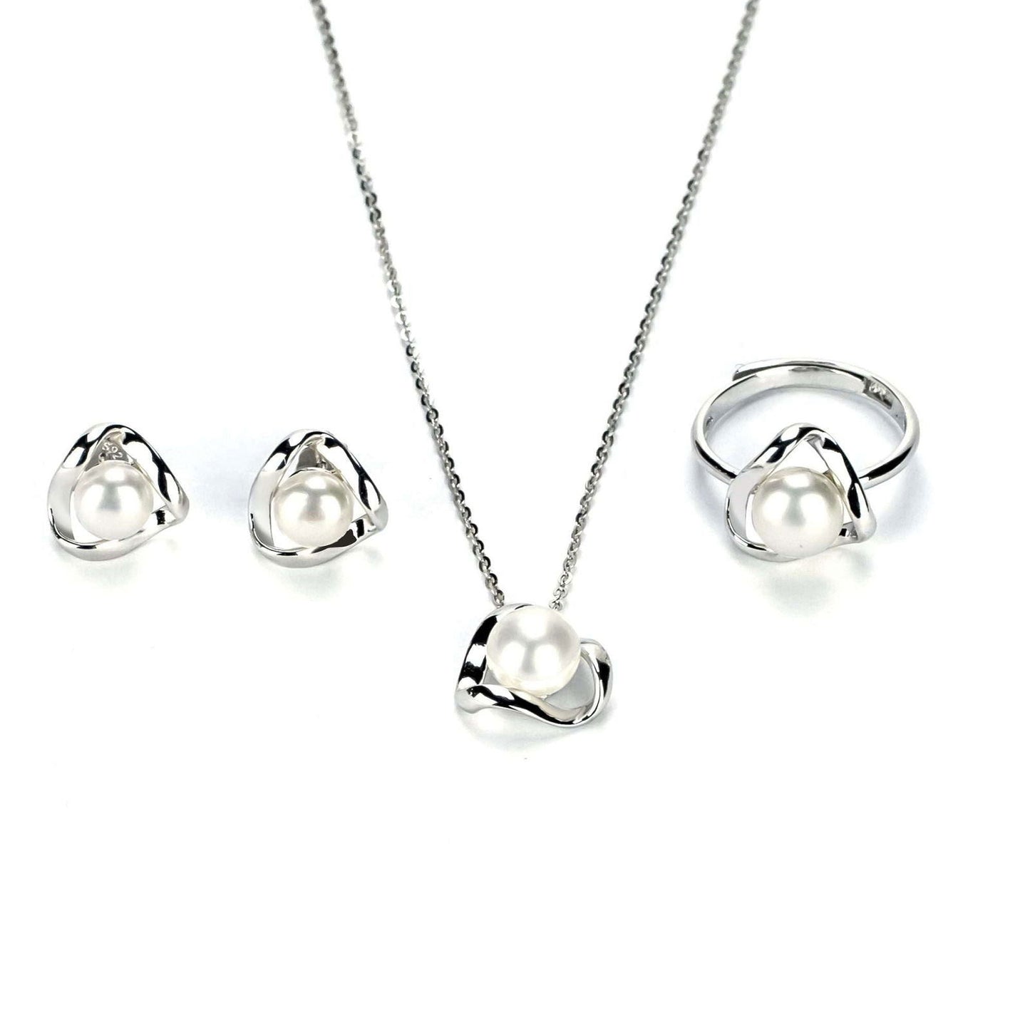 Freshwater White Button Shaped Pearl Ridgewood Jewellery Set 6-8 mm AAAA - Shopgalaxy.ch