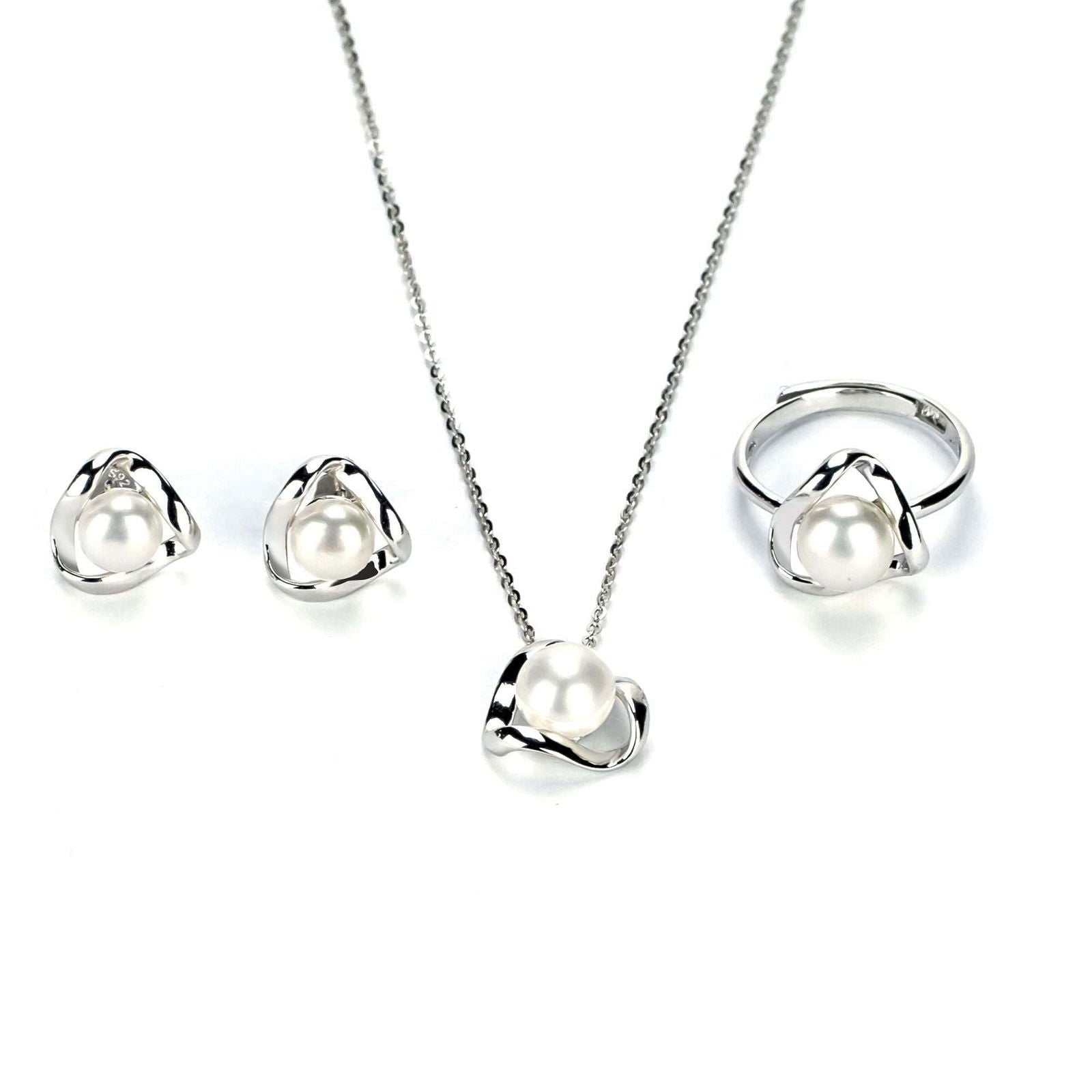 Freshwater White Button Shaped Pearl Ridgewood Jewellery Set 6-8 mm AAAA - Shopgalaxy.ch