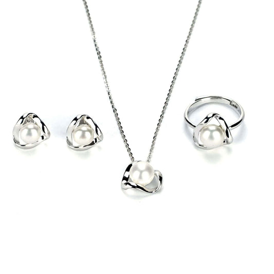 Freshwater White Button Shaped Pearl Ridgewood Jewellery Set 6-8 mm AAAA - Shopgalaxy.ch