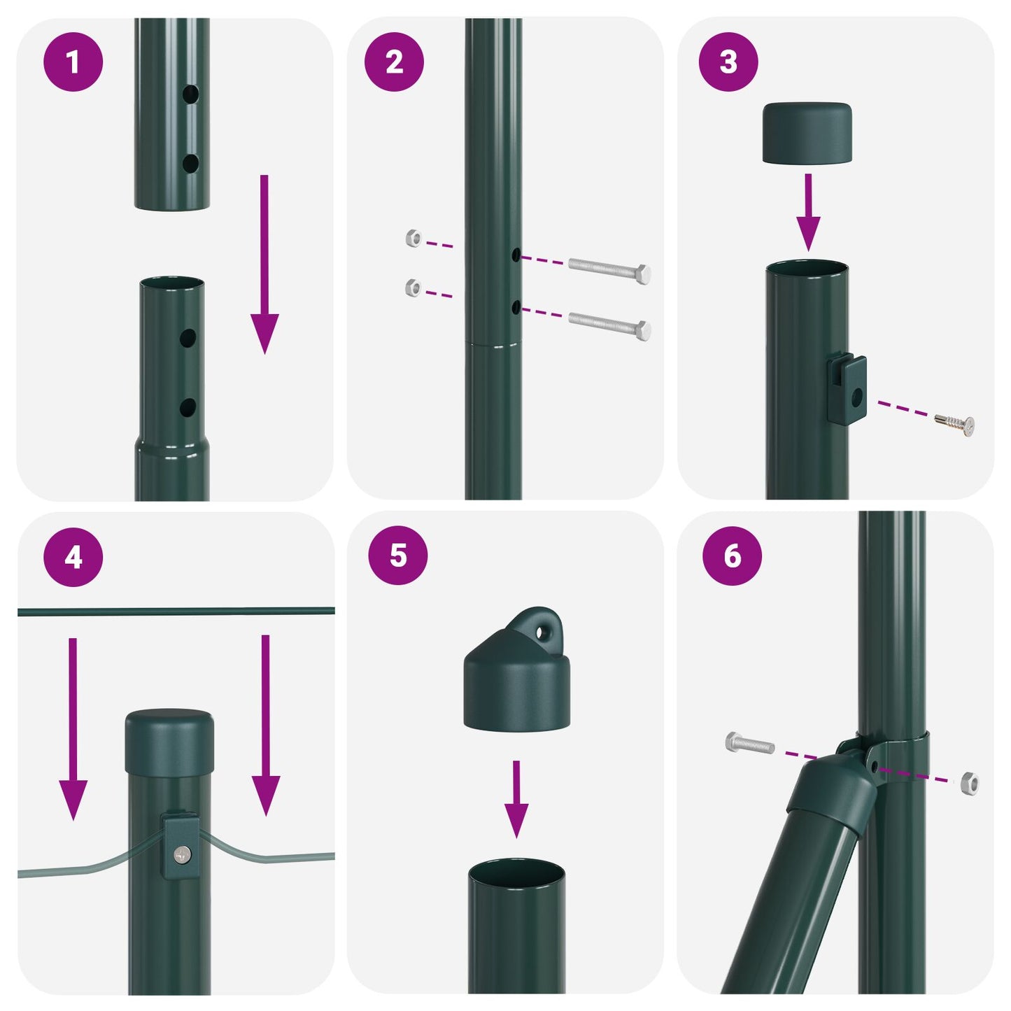 Zaunpfosten-Set Set mit 2 Grün Pulverbeschichteter Stahl 25 x 1 m