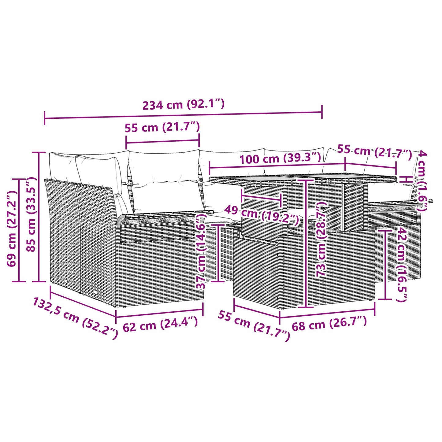 7-teiliges Garten-Sofa-Set mit Kissen Beige Poly Rattan Akazie