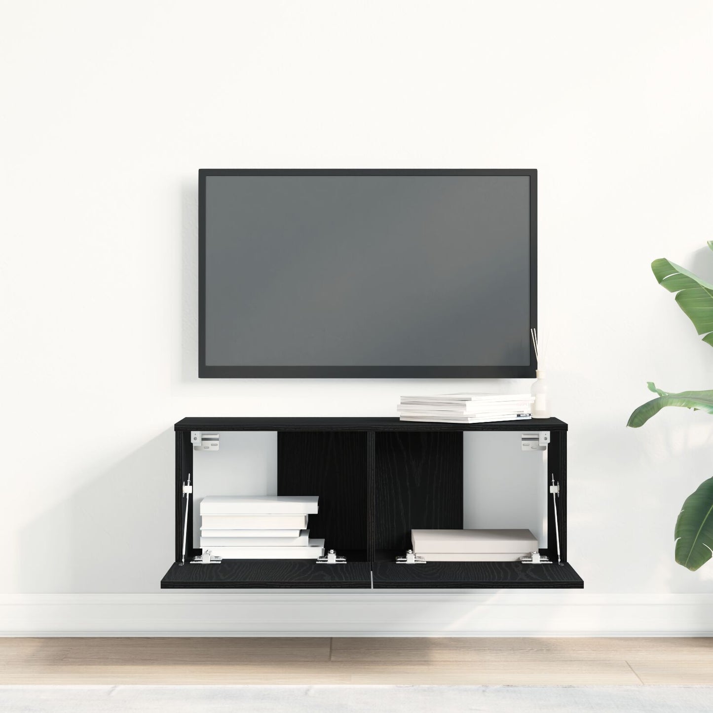 TV-Wandschränke (Set mit 2) - Schwarze Eiche, 80x30x30 cm, aus Holzwerkstoff