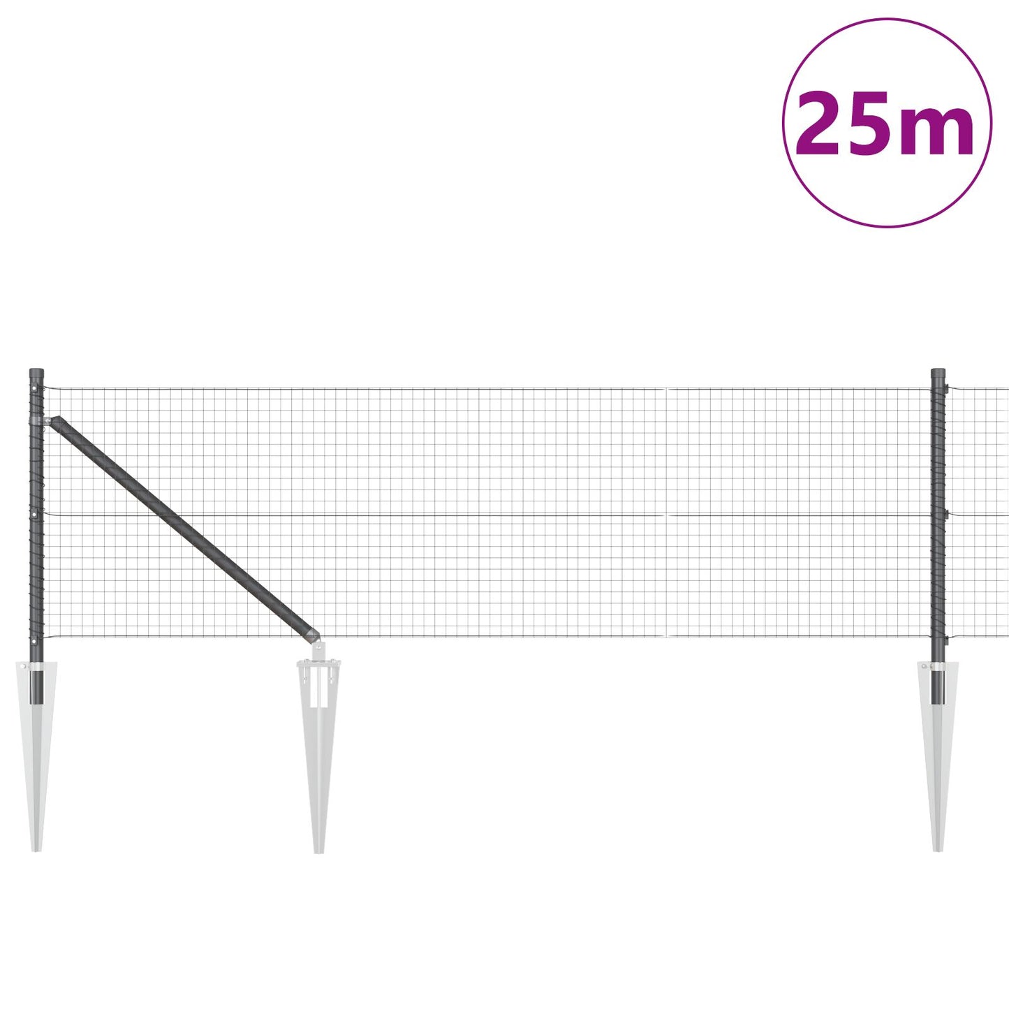 Zaunpfosten-Set Set aus 2 Grau Verzinkter Stahl, PVC 25 x 0,5 m