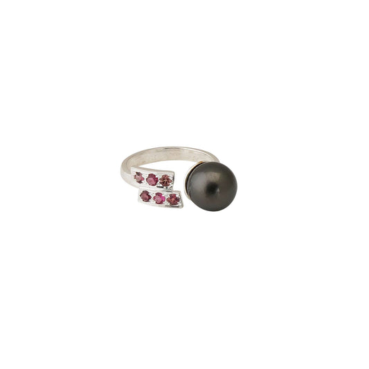 Tahitian Pearl 10.5-11.5 mm AdjustableSize 7 Ring with Pink Tourmaline Stone 2-1