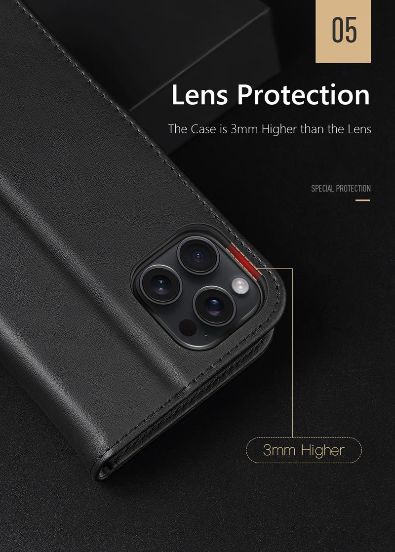 iPhone 16 Pro Max Flip Lederhülle Schwarz