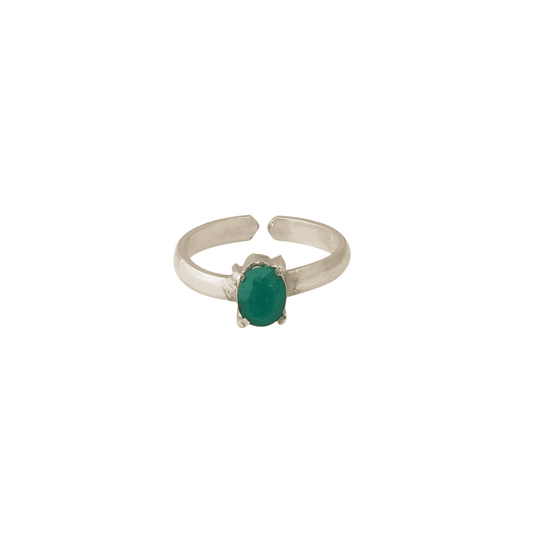 1 CT Oval Emerald ring in Italian Silver size 7 adjustable - Shopgalaxy