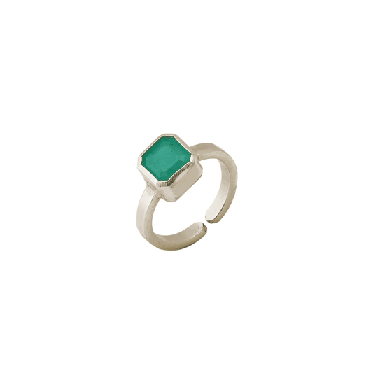 2.5 CT Square Emerald ring in Italian Silver size 7 adjustable - Shopgalaxy.ch